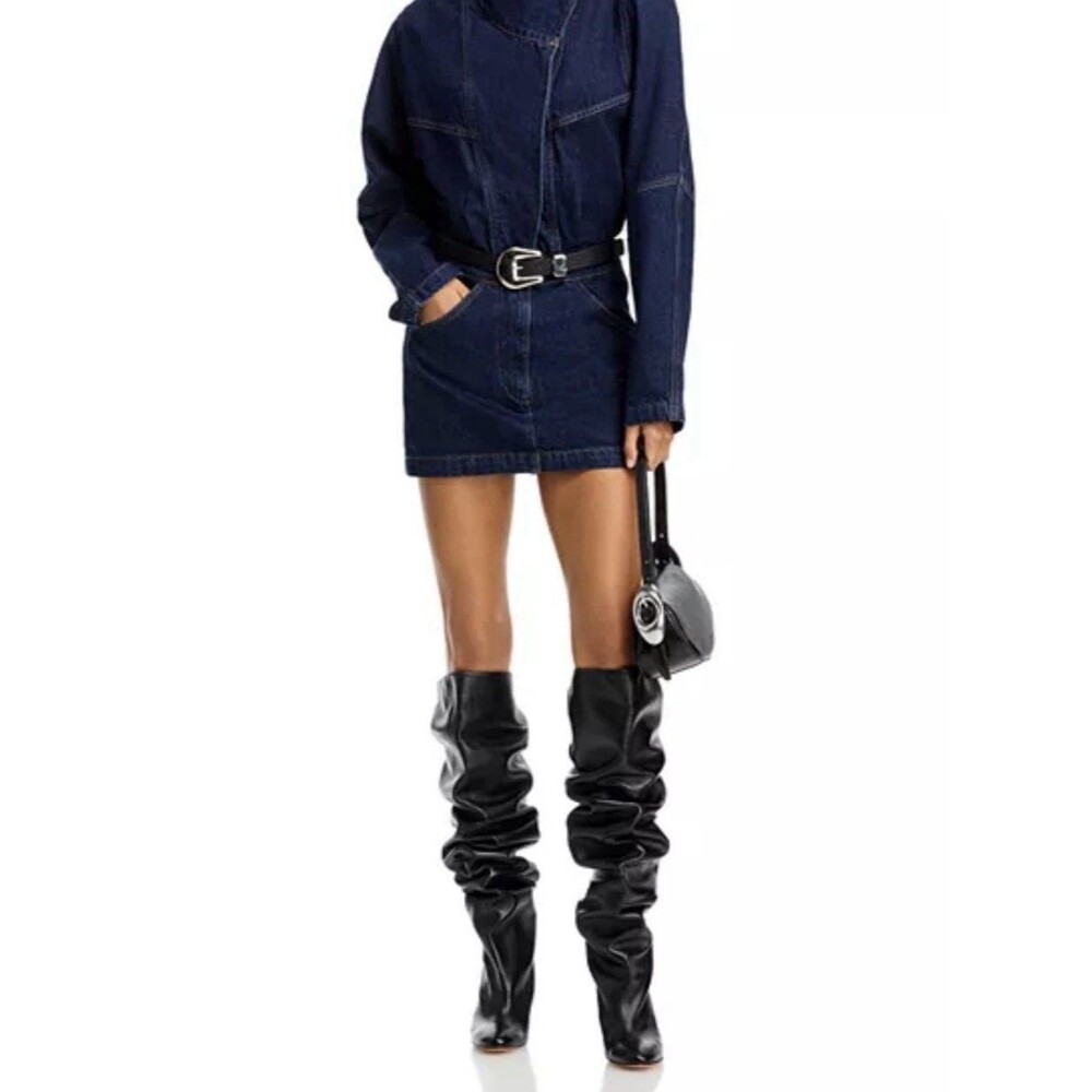 Ronny Kobo Denim Utility Maddix Mini Dress Sz L Asymmetrical Neckline New